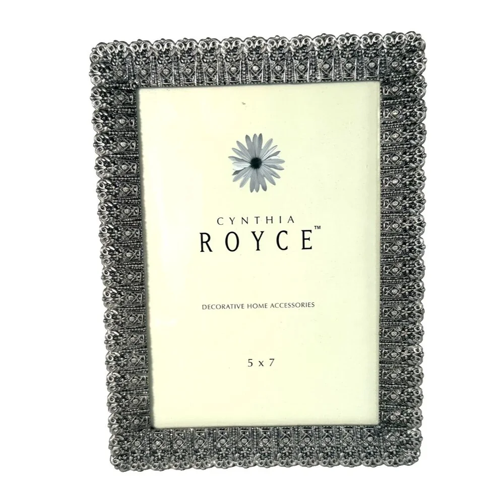Ornate Floral Design Pewter Photo Frame 5x7 “ Picture Frame Silver Tone